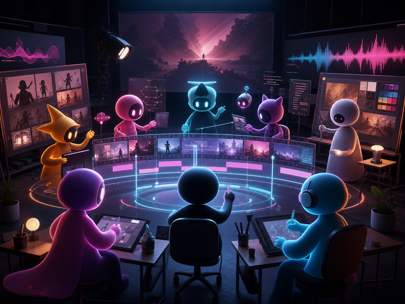 Equipo de agentes de animación con IA visual