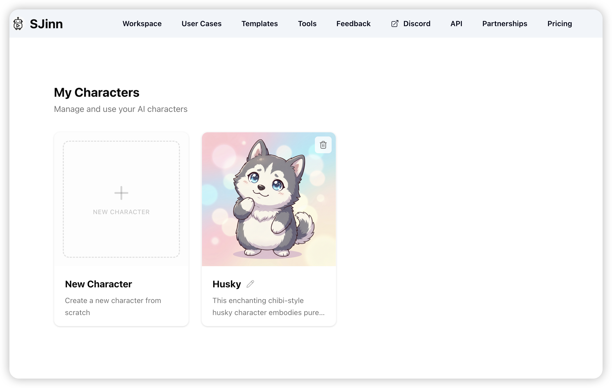 Character cards grid